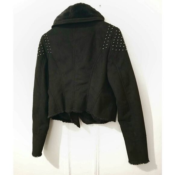 Stella Jamie womens large fleece lined  black faux suede jacket studded - Picture 4 of 6